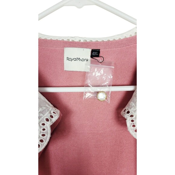 Royal Monk 50s Pink Lace Collar Candy Embroidered Opal Button Cardigan Sweater - Picture 14 of 14